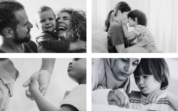 a gallery of black and white images of parents and their children